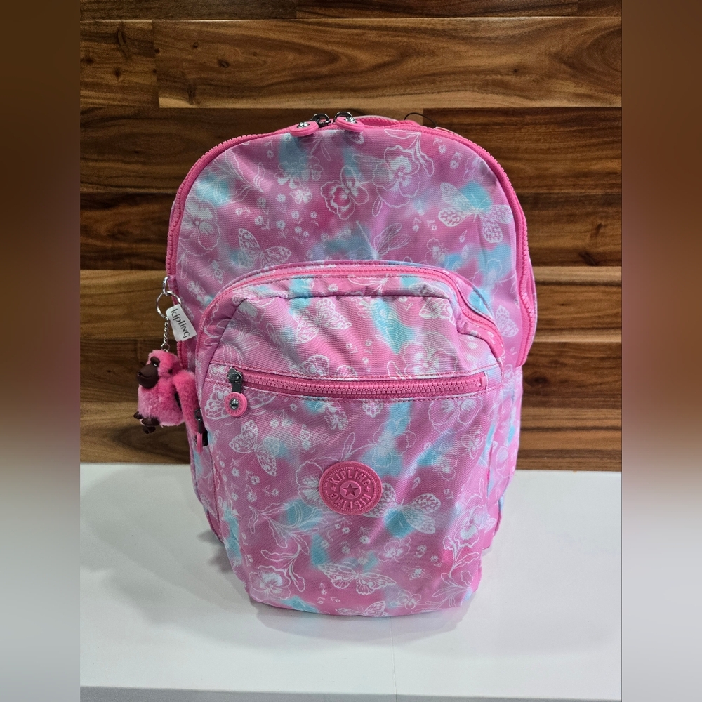 Kipling Backpack Large Pink Color Print Laptop Bookbag School NEW Seoul